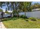 Green backyard featuring a privacy fence and mature trees at 1503 Albemarle Ct, Dunedin, FL 34698