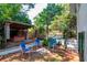 Backyard oasis featuring a hot tub, above-ground pool, firepit, and outdoor seating, ideal for relaxation and entertaining at 1514 Florida Ave, Palm Harbor, FL 34683