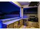 Covered outdoor kitchen with bar area, grill, and mini refrigerator, perfect for entertaining at 21874 Crest Meadow Dr, Land O Lakes, FL 34637
