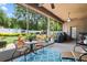 Inviting screened-in patio with cozy seating area and ceiling fans, overlooking the lush backyard at 3041 Colonial Ridge Dr, Brandon, FL 33511