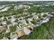An aerial view showcasing a neighborhood with lush greenery, homes, and nearby community spaces at 6232 Crickethollow Dr, Riverview, FL 33578