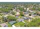 Aerial view showcasing the property nestled in a residential neighborhood surrounded by lush trees at 8508 Bay Dr, Spring Hill, FL 34606