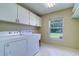 Functional laundry room featuring ample storage cabinets and natural light at 3053 Gregor Ct, Palm Harbor, FL 34684