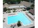 Aerial view of a large community pool with plenty of lounge chairs and umbrellas at 3053 Gregor Ct, Palm Harbor, FL 34684