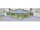 Large screened patio featuring ceiling fans, gray floors, and a panoramic view of the water and lush landscaping at 4702 W Heron Ln, Tampa, FL 33629