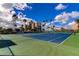 Outdoor tennis courts surrounded by palm trees against a clear blue sky with clouds at 7465 Bay Island S Dr # 213, South Pasadena, FL 33707