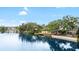 Scenic lake view with fountain and lush greenery surrounding waterfront homes at 8203 Kirkwood Dr, Tampa, FL 33634