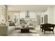 Bright living room featuring a sectional sofa, neutral tones, and open access to kitchen at 9376 Gladsome Dr, Land O Lakes, FL 34637