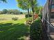 Lush backyard featuring manicured landscaping and a view of the golf course at 9127 Woodridge Run Dr, Tampa, FL 33647