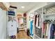 Large walk-in closet provides ample storage space with shelving, hanging racks, and hardwood floors at 11121 Running Pine Dr, Riverview, FL 33569