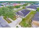Aerial view of a single-Gathering home with attached two car garage and driveway at 12202 Fairlawn Dr, Riverview, FL 33579