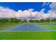 Scenic tennis court with well-maintained surface, surrounded by lush greenery, perfect for an active lifestyle at 12202 Fairlawn Dr, Riverview, FL 33579