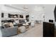 Spacious living area with modern furnishings, a large television, and an open view to the kitchen at 1416 Via Verdi Dr, Palm Harbor, FL 34683