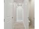 Hallway features wood-look tile and leads to a half bathroom at 8421 Ivy Stark Blvd, Wesley Chapel, FL 33545