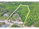 Aerial view of the approximate land parcel outline, highlighting its location near lush woods and a road at 8828 Jasmine Blvd, Port Richey, FL 34668