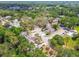 Aerial view showcases this neighborhood's homes nestled among lush, mature trees and landscaping with a communal pool at 9473 N Forest Hills Pl, Tampa, FL 33612