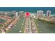 Magnificent aerial view of the canal front homes and boat docks in gated community at 101 Marina Del Rey Ct, Clearwater, FL 33767