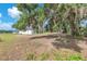 The backyard of a modern white home with mature trees, providing ample shade and privacy at 11921 Fort King Hwy, Thonotosassa, FL 33592