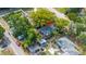 An overhead view of a neighborhood showing street access, tree cover, and property lines at 1216 E Lambright St, Tampa, FL 33604