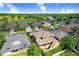 An aerial view of a residential neighborhood showcasing manicured lawns and mature tree coverage at 23325 Abercorn Ln, Land O Lakes, FL 34639