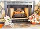 Close-up of the stone fireplace with decorative accents at 36901 Tara Ave, Zephyrhills, FL 33542