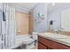 Bathroom with a shower and tub combo, a granite countertop vanity, and neutral colored tiles at 4734 67Th N Ave, Pinellas Park, FL 33781