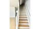 Staircase featuring wood steps, white risers, and a white handrail at 6025 Osprey Lake Cir, Riverview, FL 33578