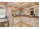 Luxurious bathroom featuring a double vanity, stone counters, and a large mirror at 800 Belted Kingfisher S Dr, Palm Harbor, FL 34683
