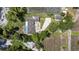 Aerial view of estate featuring pool, vineyard, manicured lawns, and multiple structures at 16315 Lonely Ln, Odessa, FL 33556