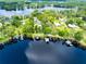 Aerial image of luxurious lake homes surrounded by lush greenery, reflecting sky clouds at 16603 Hutchison Rd, Odessa, FL 33556