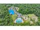 An aerial view showcases the community playground, dog park, sports court, pool and more at 17724 Daisy Farm Dr, Lutz, FL 33559
