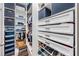 Well-organized closet featuring drawers, shelves, and hanging rods, with a step stool for added accessibility at 17724 Daisy Farm Dr, Lutz, FL 33559