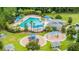 Aerial view of the community pool and playground area surrounded by palm trees and lush landscaping at 17724 Daisy Farm Dr, Lutz, FL 33559