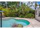Serene backyard pool area featuring lush tropical landscaping and a tranquil atmosphere at 2511 W Morrison Ave, Tampa, FL 33629