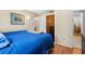 Comfortable bedroom featuring a soft blue quilt, a nightstand and a spacious closet at 2646 61St N Ave, St Petersburg, FL 33714