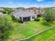 Well-maintained backyard featuring a spacious lawn, lush greenery, and a screened lanai at 30410 Ceasar Park Dr, Wesley Chapel, FL 33543