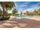 Outdoor community pool with nearby water slides, pool side cabanas and patio seating at 30410 Ceasar Park Dr, Wesley Chapel, FL 33543