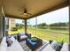 Inviting screened-in patio with ceiling fan and beautiful lake views at 7852 Stoney Hill Dr, Wesley Chapel, FL 33545