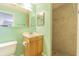 Bathroom featuring a modern sink, mirror, and tiled walk-in shower at 1118 Lodestar Dr, Holiday, FL 34690