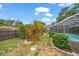 Secluded backyard with tropical foliage and a screened pool area at 14175 Feather Sound Dr, Clearwater, FL 33762