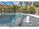 Sparkling in-ground pool in screened enclosure with lush landscaping and fountain feature at 15604 Deerglen Dr, Tampa, FL 33624