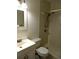 The renovated bathroom showcases a single vanity sink and shower at 2447 Ecuadorian Way # 11, Clearwater, FL 33763