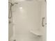 The shower has a convenient built-in seat and grab bar for accessibility at 2447 Ecuadorian Way # 11, Clearwater, FL 33763