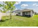 Well-maintained backyard with lush green lawn, a mature tree, and a covered patio perfect for relaxing at 33922 Jasper Stone Dr, Wesley Chapel, FL 33543