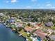 Aerial view of waterfront home, canal, and neighborhood street, offering convenient access at 3932 Shore Acres Ne Blvd, St Petersburg, FL 33703