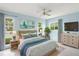 Cozy bedroom with light blue walls and nautical-themed decor offers a serene retreat at 3932 Shore Acres Ne Blvd, St Petersburg, FL 33703