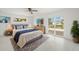 This staged bedroom features waterfront views from a large sliding door, providing a scenic escape at 3932 Shore Acres Ne Blvd, St Petersburg, FL 33703