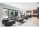 Open-concept living room with modern furniture and a seamless flow to the kitchen and outdoor area at 4012 Wellington Pkwy, Palm Harbor, FL 34685