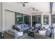 Covered outdoor patio with modern seating and ceiling fans at 4012 Wellington Pkwy, Palm Harbor, FL 34685