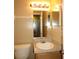 Cozy bathroom featuring a single sink vanity and a framed mirror and toilet at 5110 Sunridge Palms Dr, Tampa, FL 33617